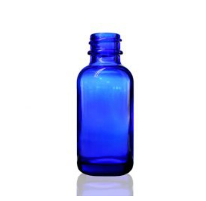 1 oz Cobalt Boston Round Glass Bottle with 20-400 Neck Finish (120 Units Per Sleeve)